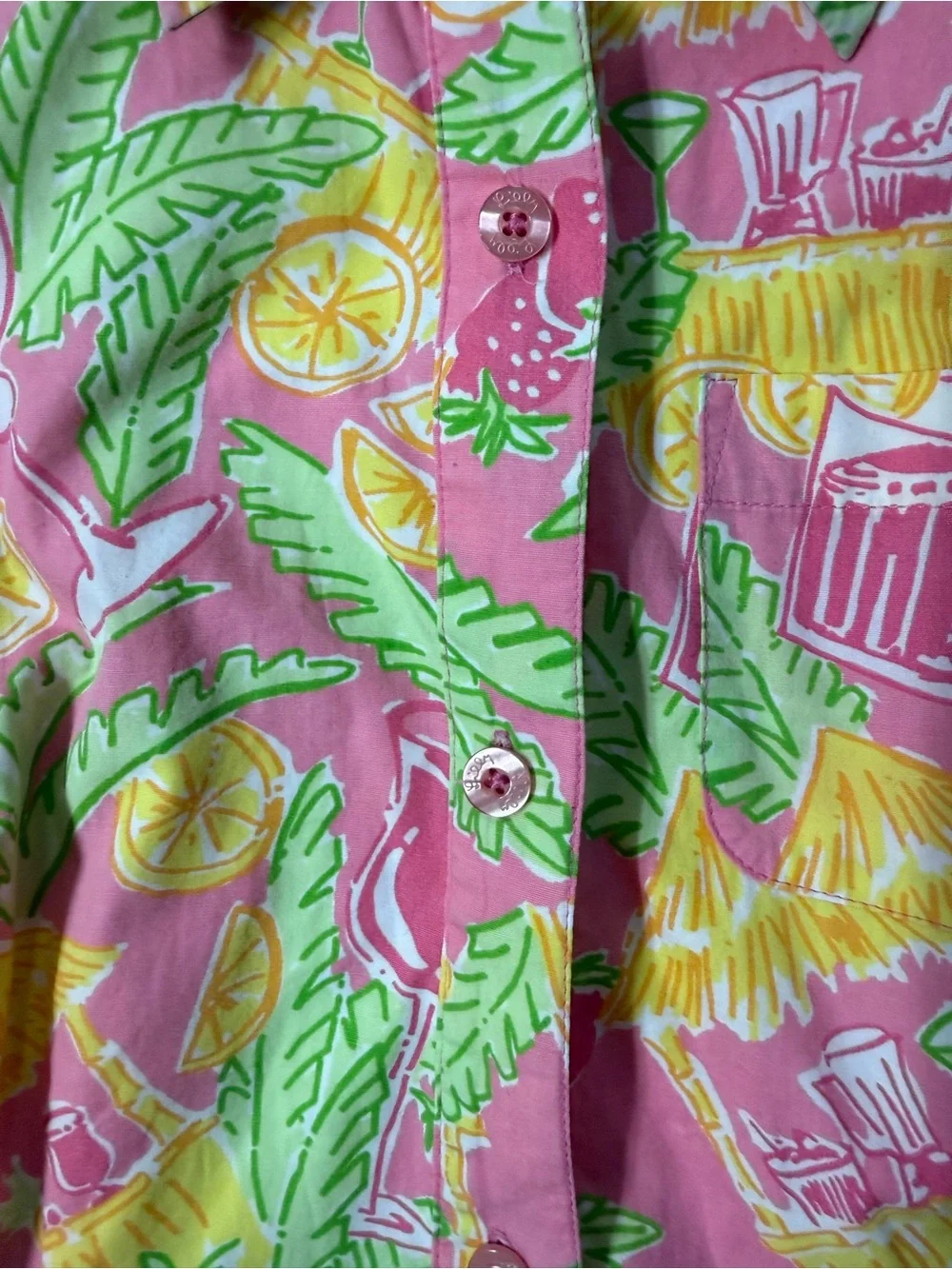 Lilly Pulitzer Pink Cocktail Tiki Print Sleeveless Shirt Dress 4 Cotton Preppy - Picture 3 of 11